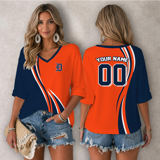 [HOMERUN DEAL] NEW CUSTOMIZED MLB16 DTS DETROIT TIGERS WOMEN'S HEART V-NECK LONG SLEEVE SHIRT