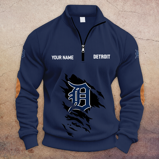 [HOMERUN DEAL] NEW CUSTOMIZED MLB16 DTS DETROIT TIGERS MULTICOLOR STRIPED QUATER ZIP SWEATSHIRT