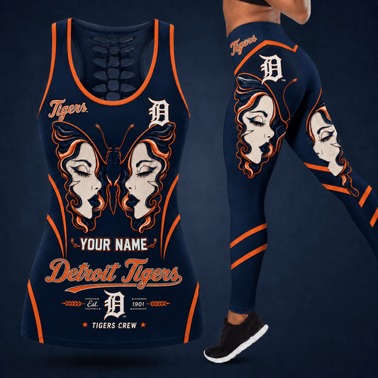 [HOMERUN DEAL] NEW CUSTOMIZED MLB16 DTS DETROIT TIGERS HOLLOW TANK TOP & LEGGINGS SET