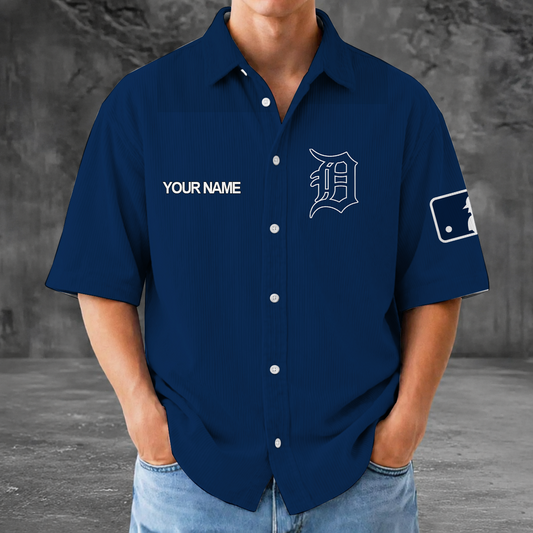 [HOMERUN DEAL] NEW CUSTOMIZED MLB16 DTS DETROIT TIGERS SEERSUCKER BUTTON SHIRT