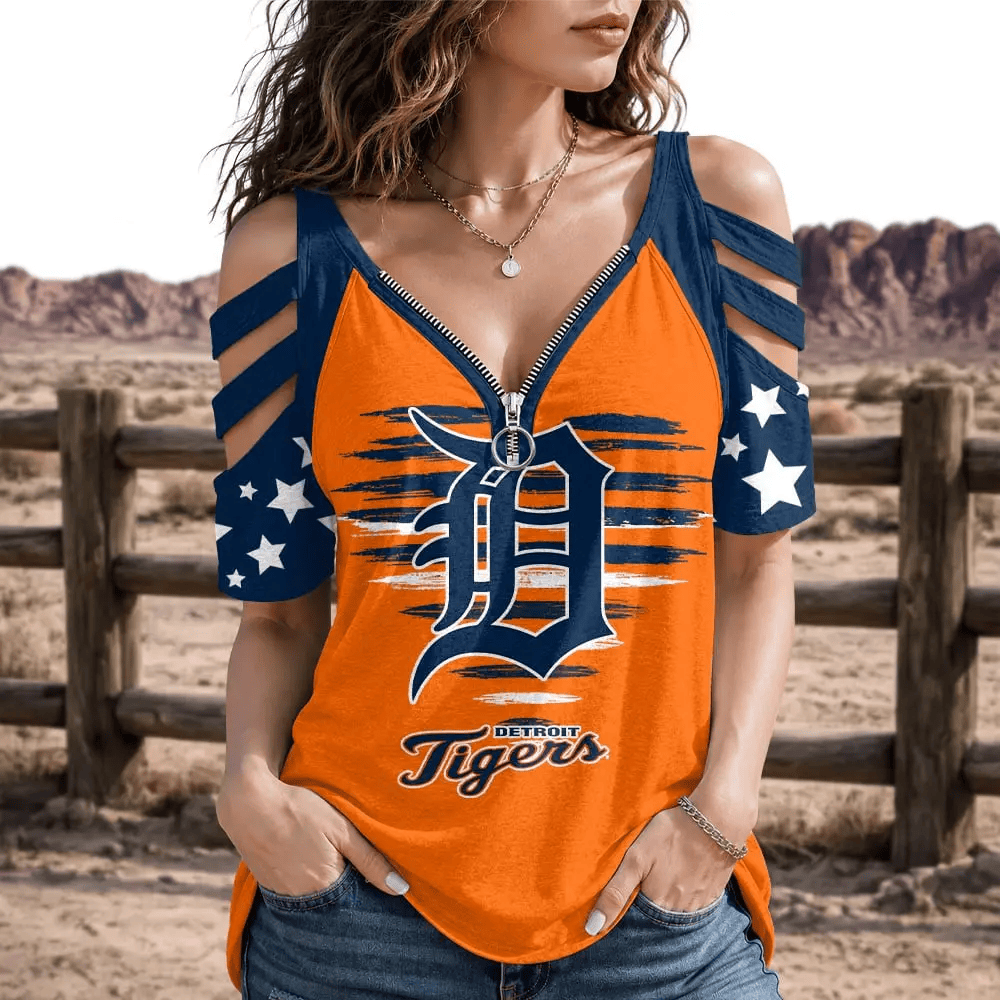 [HOMERUN DEAL] NEW CUSTOMIZED MLB16 DTS DETROIT TIGERS STRAPPY COLD-SHOULDER TOP