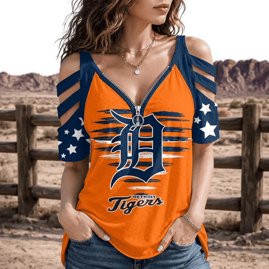 [HOMERUN DEAL] NEW CUSTOMIZED MLB16 DTS DETROIT TIGERS STRAPPY COLD-SHOULDER TOP