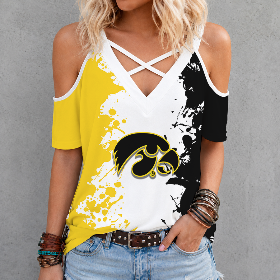 [SLAM DUNK DEAL] NEW CUSTOMIZED NCAA MAM16 IWH IOWA HAWKEYES CRISS CROSS V-NECK TOP