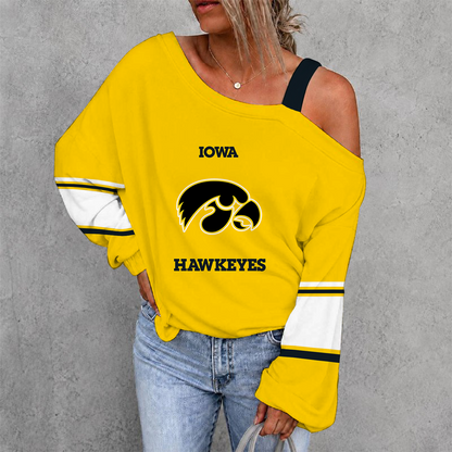 [SLAM DUNK DEAL] NEW CUSTOMIZED NCAA MAM16 IWH IOWA HAWKEYES WOMEN'S OFF-SHOULDER LONG SLEEVE SHIRT