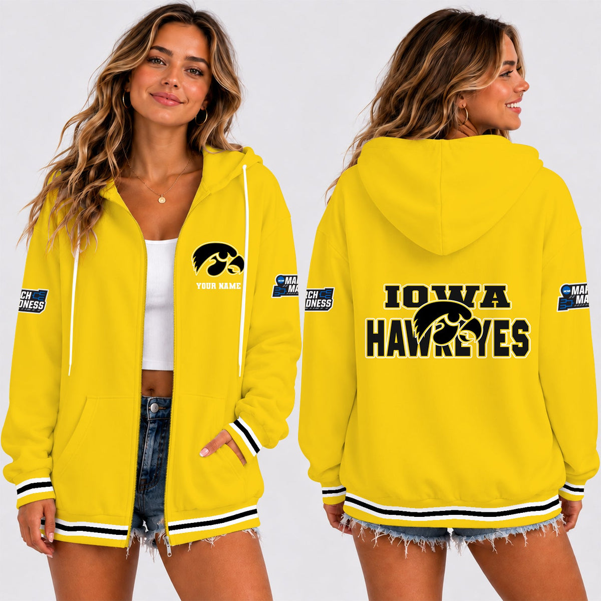 [SLAM DUNK DEAL] NEW CUSTOMIZED NCAA MAM16 IWH IOWA HAWKEYES STRAPPY ZIP HOODIE