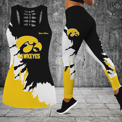 [SLAM DUNK DEAL] NEW CUSTOMIZED NCAA MAM16 IWH IOWA HAWKEYES STRAPPY HOLLOW TANK TOP & LEGGINGS SET