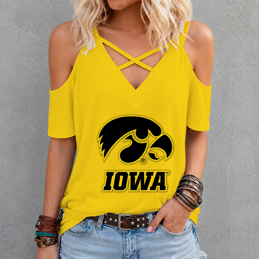 [SLAM DUNK DEAL] NEW CUSTOMIZED NCAA MAM16 IWH IOWA HAWKEYES CRISS CROSS V-NECK TOP