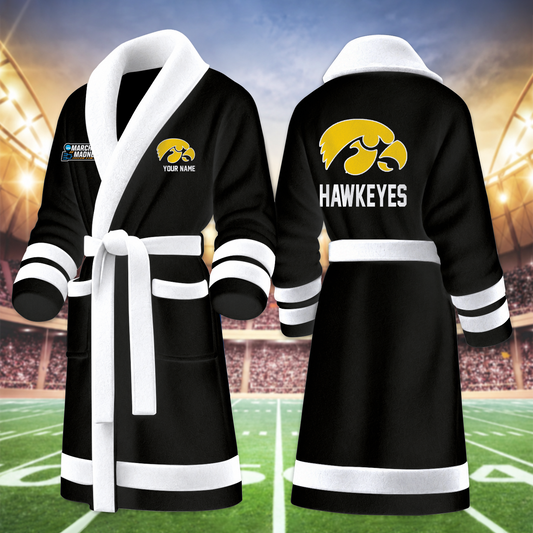 [SLAM DUNK DEAL] NEW CUSTOMIZED NCAA MAM16 IWH IOWA HAWKEYES MULTICOLOR FLEECE BATHROBE