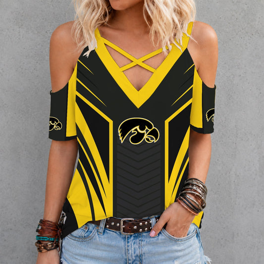 [SLAM DUNK DEAL] NEW CUSTOMIZED NCAA MAM16 IWH IOWA HAWKEYES CRISS CROSS V-NECK TOP