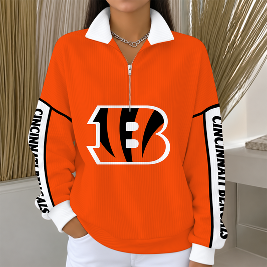 [TOUCHDOWN DEAL] NEW CUSTOMIZED NFL16 CCB CINCINNATI BENGALS QUARTER ZIP RIBBED SWEATER