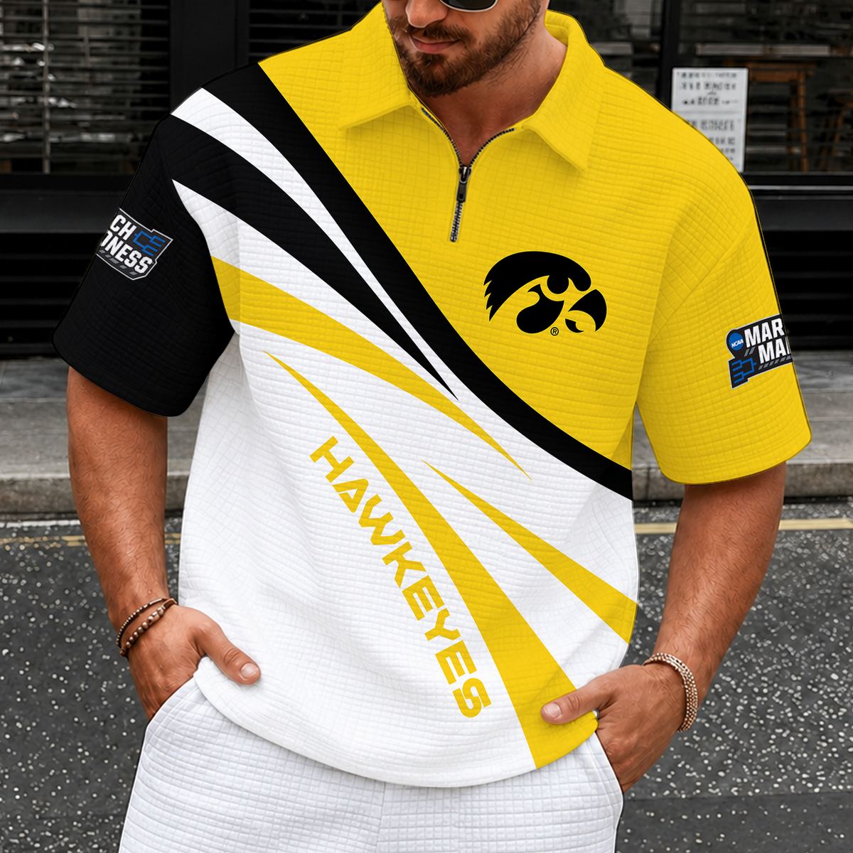 [SLAM DUNK DEAL] NEW CUSTOMIZED NCAA MAM16 IWH IOWA HAWKEYES QUARTER-ZIP POLO SHIRT