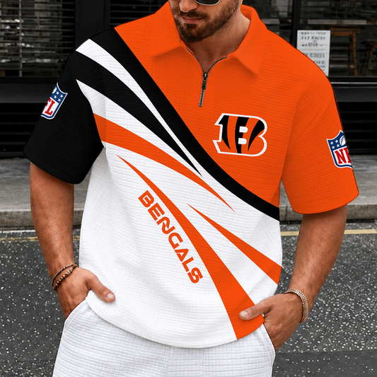 [TOUCHDOWN DEAL] NEW CUSTOMIZED NFL16 CCB CINCINNATI BENGALS QUARTER-ZIP POLO SHIRT