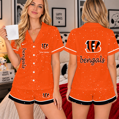 [TOUCHDOWN DEAL] NEW CUSTOMIZED NFL16 CCB THE BENGALS WOMEN'S V-NECK SHORT PAJAMAS SET
