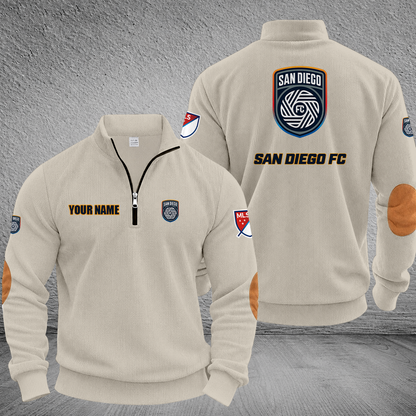 [GOAL DEAL] NEW CUSTOMIZED MLS16 SDF SAN DIEGO FC MULTICOLOR STRIPED QUATER ZIP SWEATSHIRT