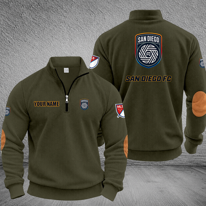 [GOAL DEAL] NEW CUSTOMIZED MLS16 SDF SAN DIEGO FC MULTICOLOR STRIPED QUATER ZIP SWEATSHIRT