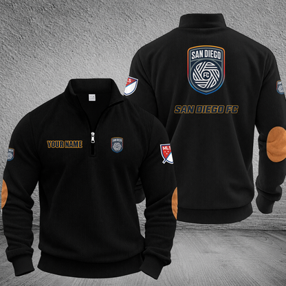 [GOAL DEAL] NEW CUSTOMIZED MLS16 SDF SAN DIEGO FC MULTICOLOR STRIPED QUATER ZIP SWEATSHIRT