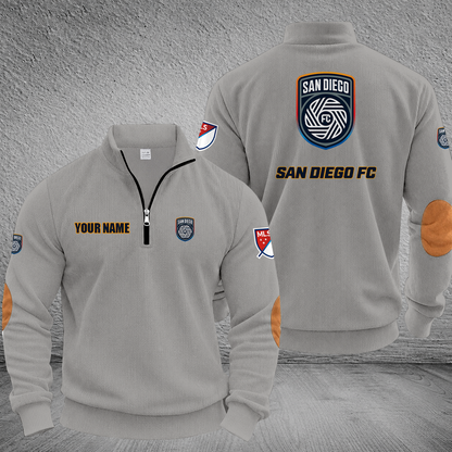 [GOAL DEAL] NEW CUSTOMIZED MLS16 SDF SAN DIEGO FC MULTICOLOR STRIPED QUATER ZIP SWEATSHIRT