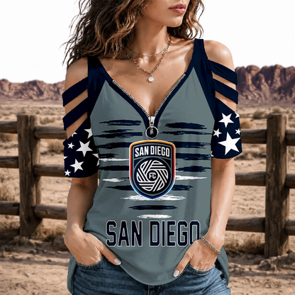 [GOAL DEAL] NEW CUSTOMIZED MLS16 SDF SAN DIEGO FC STRAPPY COLD-SHOULDER TOP