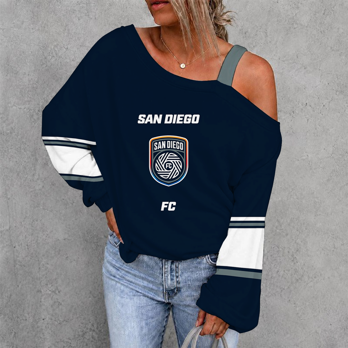 [GOAL DEAL] NEW CUSTOMIZED MLS16 SDF SAN DIEGO FC WOMEN'S OFF-SHOULDER LONG SLEEVE SHIRT