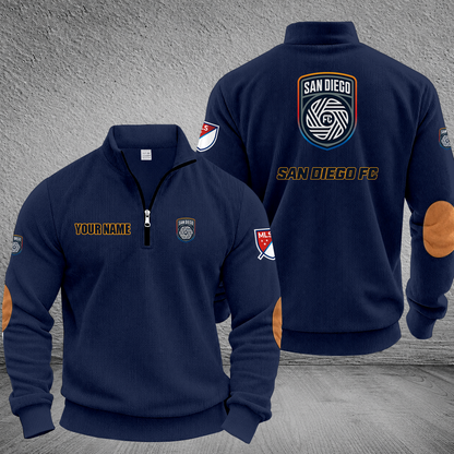 [GOAL DEAL] NEW CUSTOMIZED MLS16 SDF SAN DIEGO FC MULTICOLOR STRIPED QUATER ZIP SWEATSHIRT