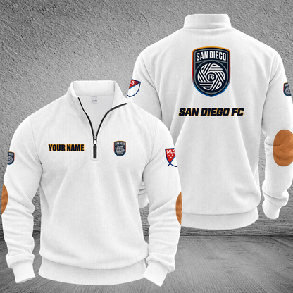 [GOAL DEAL] NEW CUSTOMIZED MLS16 SDF SAN DIEGO FC MULTICOLOR STRIPED QUATER ZIP SWEATSHIRT