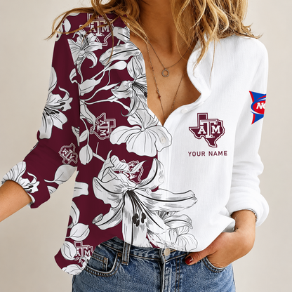 [TOUCHDOWN DEAL] NEW CUSTOMIZED NCAA FBS16 TAA TEXAS A&M AGGIES WOMEN CASUAL SHIRT