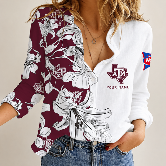 [TOUCHDOWN DEAL] NEW CUSTOMIZED NCAA FBS16 TAA TEXAS A&M AGGIES WOMEN CASUAL SHIRT