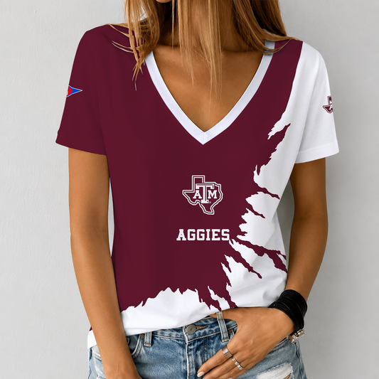 [TOUCHDOWN DEAL] NEW CUSTOMIZED NCAA FBS16 TAA TEXAS A&M AGGIES V-NECK FEMALE SHIRT