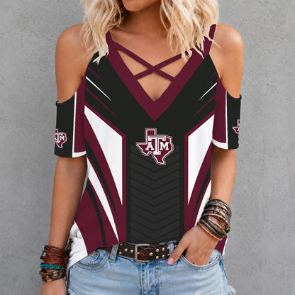 [TOUCHDOWN DEAL] NEW CUSTOMIZED NCAA FBS16 TAA TEXAS A&M AGGIES CRISS CROSS V-NECK TOP