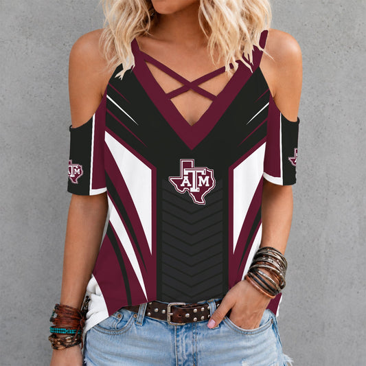 [TOUCHDOWN DEAL] NEW CUSTOMIZED NCAA FBS16 TAA TEXAS A&M AGGIES CRISS CROSS V-NECK TOP