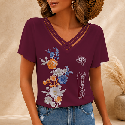 [FAN FAVORITE] NEW CUSTOMIZED NCAA FBS16 TAA TEXAS A&M AGGIES V-NECK SHIRT