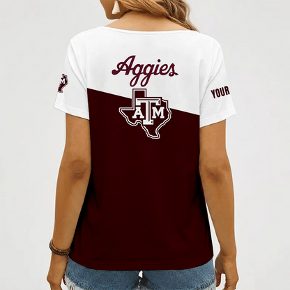 [FAN FAVORITE] NEW CUSTOMIZED NCAA FBS16 TAA TEXAS A&M AGGIES V-NECK FEMALE SHIRT