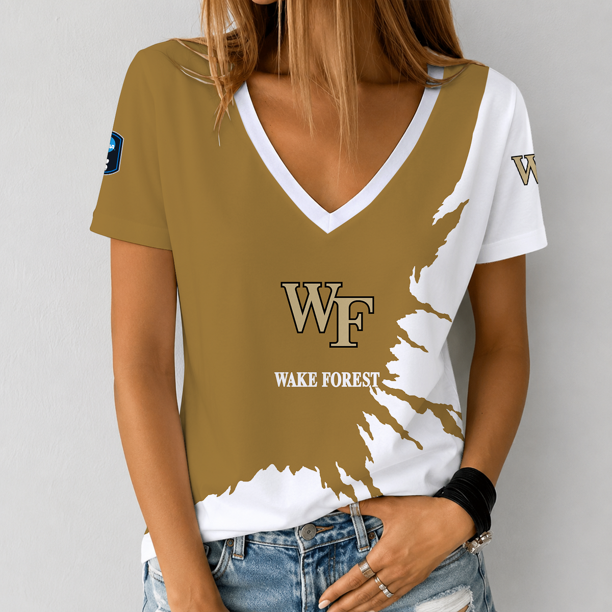 [HOOPS SPECIAL] NEW CUSTOMIZED NCAA CFH16 WFD WAKE FOREST DEMON DEACONS V-NECK FEMALE SHIRT