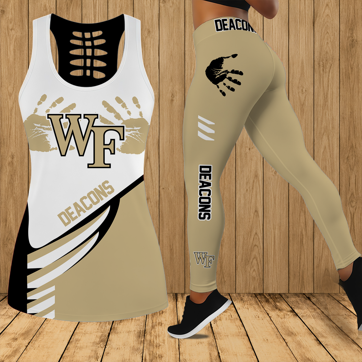 [HOOPS SPECIAL] NEW CUSTOMIZED NCAA CFH16 WFD WAKE FOREST DEMON DEACONS HOLLOW TANK TOP & LEGGINGS SET
