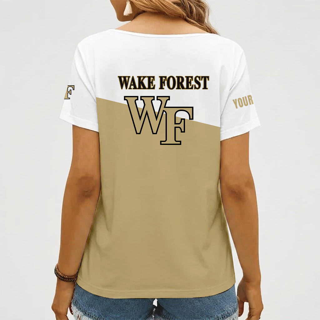 [HOOPS SPECIAL] NEW CUSTOMIZED NCAA CFH16 WFD WAKE FOREST DEMON DEACONS V-NECK FEMALE SHIRT
