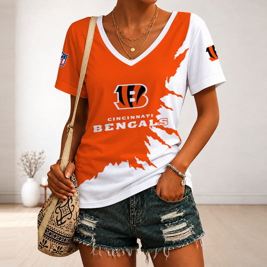 [TOUCHDOWN DEAL] NEW CUSTOMIZED NFL16 CCB CINCINNATI BENGALS V-NECK FEMALE SHIRT