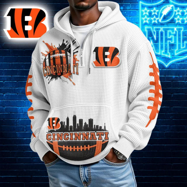[TOUCHDOWN DEAL] NEW CUSTOMIZED NFL16 CCB CINCINNATI BENGALS WAFFLE FULL ZIP HOODIE