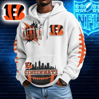 [TOUCHDOWN DEAL] NEW CUSTOMIZED NFL16 CCB CINCINNATI BENGALS WAFFLE FULL ZIP HOODIE