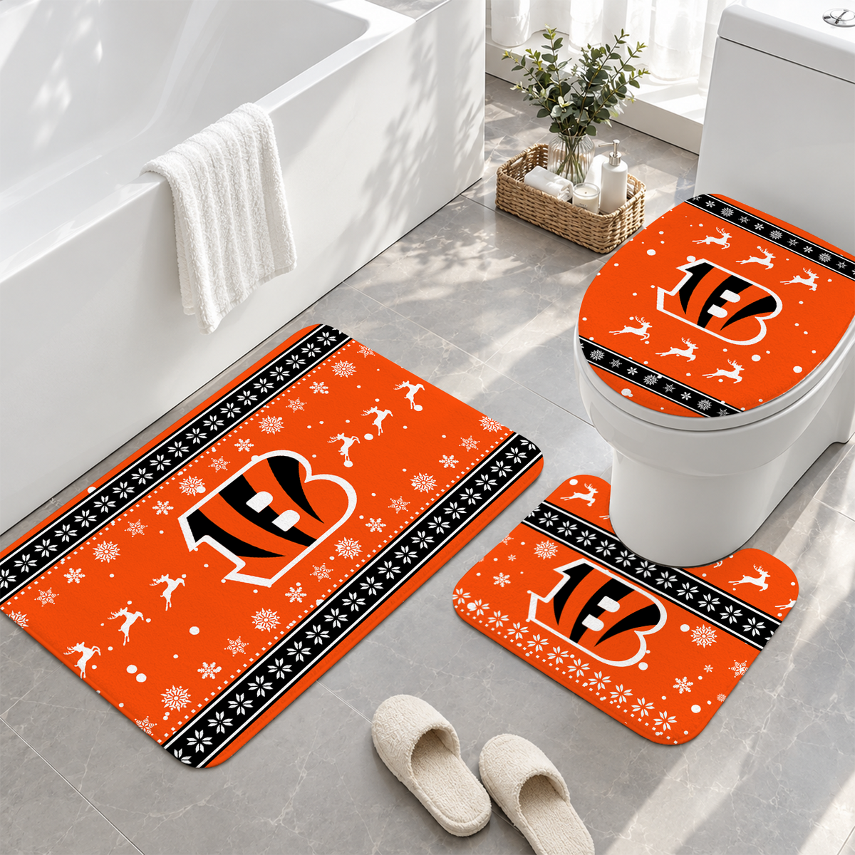 [TOUCHDOWN DEAL] NEW CUSTOMIZED NFL16 CCB CINCINNATI BENGALS 3-PIECE BATHROOM RUG SET