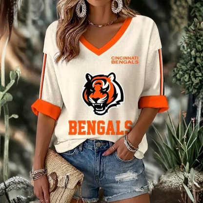 [TOUCHDOWN DEAL] NEW CUSTOMIZED NFL16 CCB CINCINNATI BENGALS WOMEN'S HEART V-NECK LONG SLEEVE SHIRT