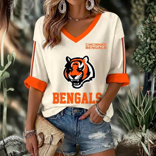 [TOUCHDOWN DEAL] NEW CUSTOMIZED NFL16 CCB CINCINNATI BENGALS WOMEN'S HEART V-NECK LONG SLEEVE SHIRT