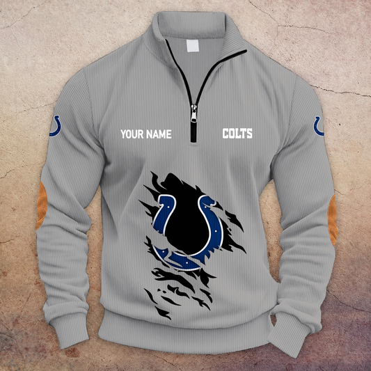 [TOUCHDOWN DEAL] NEW CUSTOMIZED NFL17 IDC INDIANAPOLIS COLTS MULTICOLOR STRIPED QUATER ZIP SWEATSHIRT