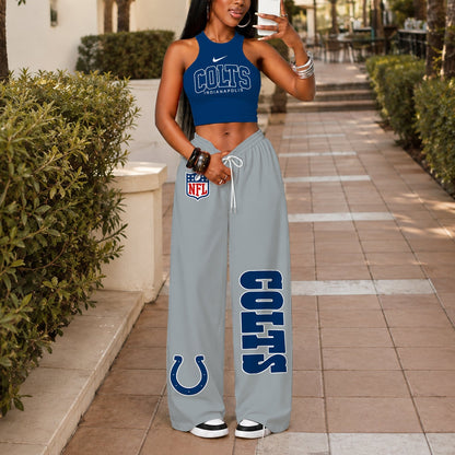 [TOUCHDOWN DEAL] NEW CUSTOMIZED NFL17 IDC INDIANAPOLIS COLTS WOMEN'S CROP TOP & LONGPANTS SET