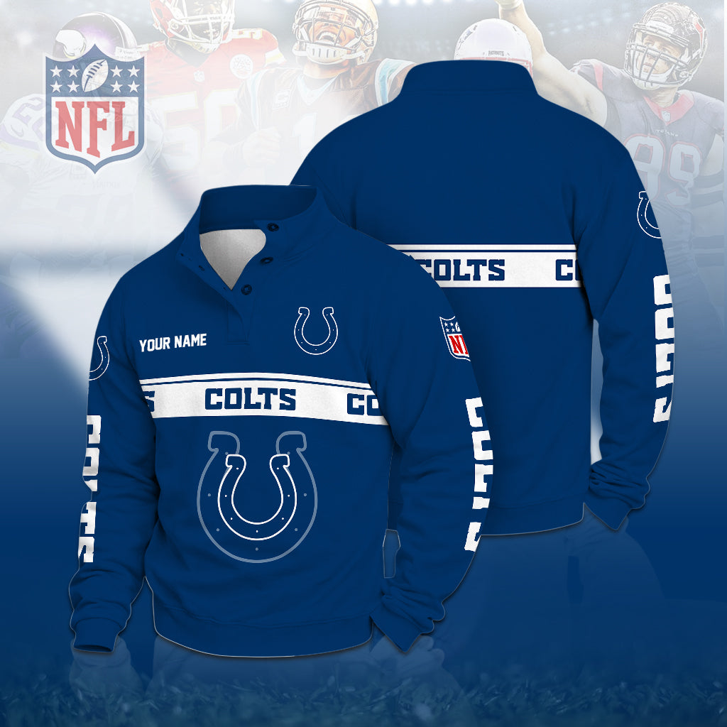[TOUCHDOWN DEAL] NEW CUSTOMIZED NFL17 IDC THE COLTS QUARTER-BUTTON STAND-COLLAR SWEATSHIRT