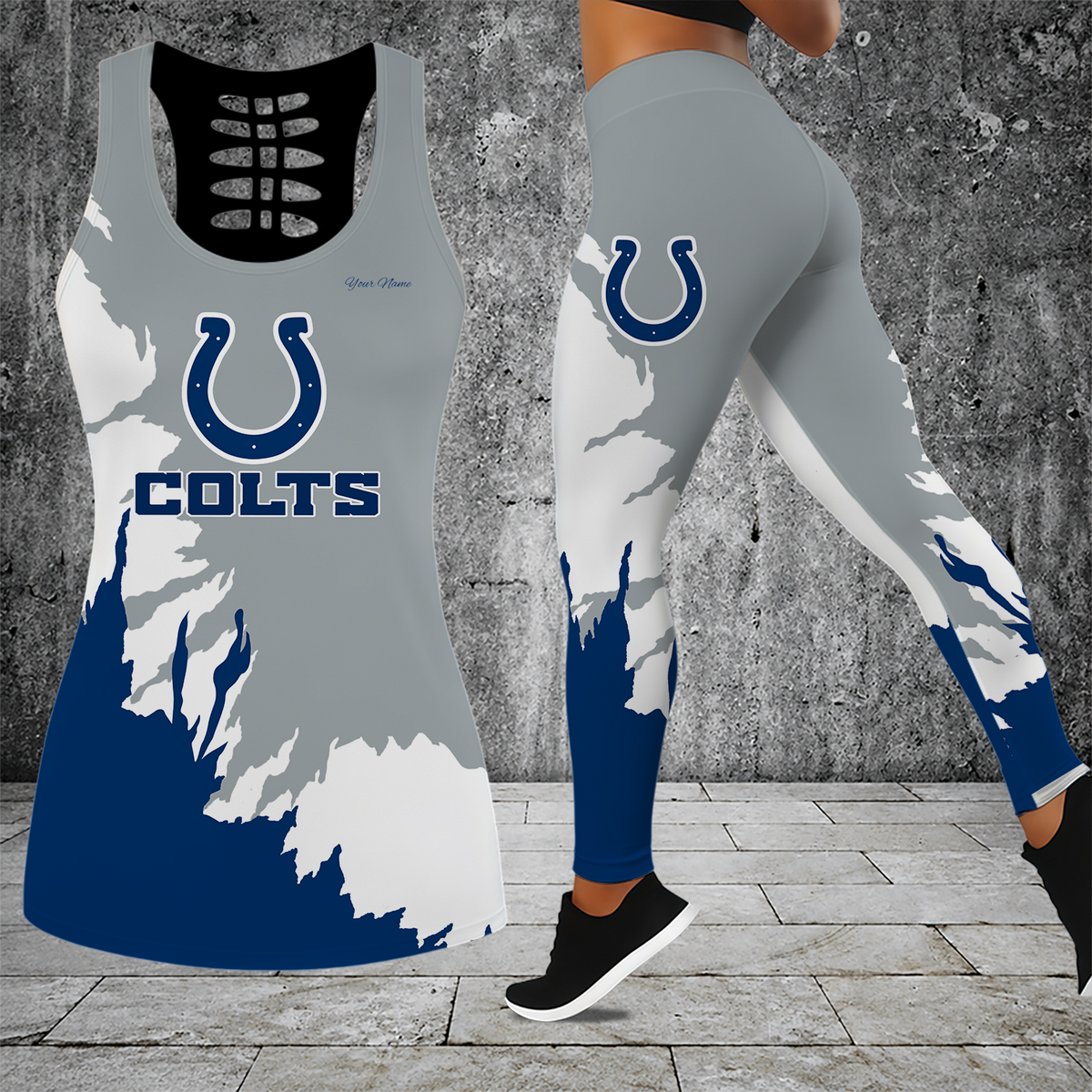 [TOUCHDOWN DEAL] NEW CUSTOMIZED NFL17 IDC INDIANAPOLIS COLTS HOLLOW TANK TOP & LEGGINGS SET
