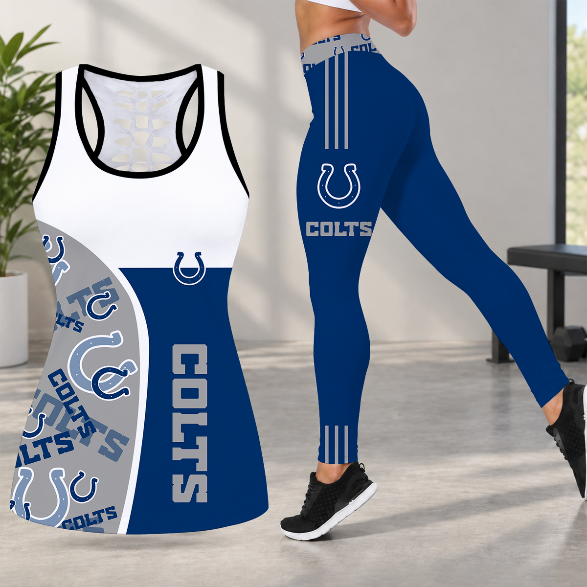 [TOUCHDOWN DEAL] NEW CUSTOMIZED NFL17 IDC INDIANAPOLIS COLTS HOLLOW TANK TOP & LEGGINGS SET