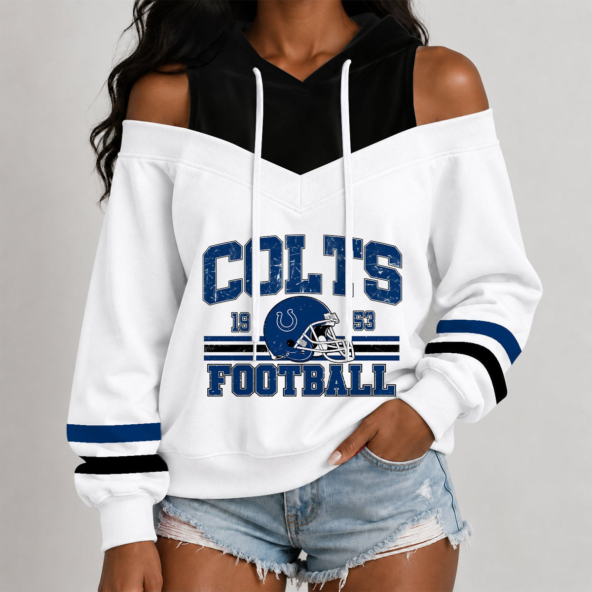 [TOUCHDOWN DEAL] NEW CUSTOMIZED NFL17 IDC THE COLTS WOMEN'S OFF-SHOULDER HOODIE
