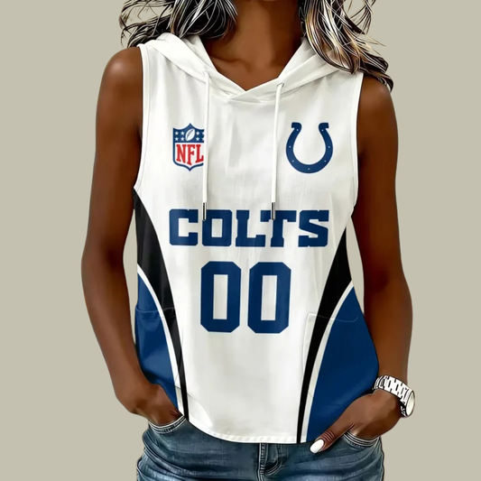 [TOUCHDOWN DEAL] NEW CUSTOMIZED NFL17 IDC INDIANAPOLIS COLTS WOMEN'S SLEEVELESS HOODED POCKET TANK TOP