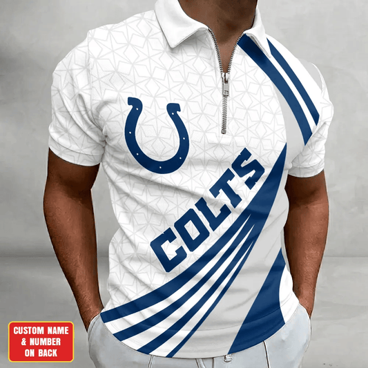 [TOUCHDOWN DEAL] NEW CUSTOMIZED NFL17 IDC INDIANAPOLIS COLTS ZIP POLO SHIRT