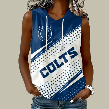 [TOUCHDOWN DEAL] NEW CUSTOMIZED NFL17 IDC INDIANAPOLIS COLTS WOMEN'S SLEEVELESS HOODED POCKET TANK TOP